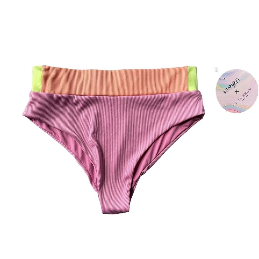 Infamous Swim‎ X Eric Shaw Women's Pink Orange Lime Ginger Bottoms Size XL NEW